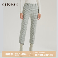 OBEG歐碧倩秋冬千鳥格七分褲直筒羊毛呢小個(gè)子褲子10404111 灰綠格 L /170/40