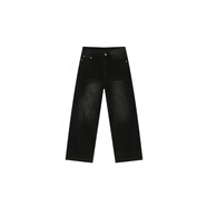 LEE KIDSEFJEANS|美式街頭破洞牛仔褲中腰顯瘦黑色長褲潮男 黑灰 S