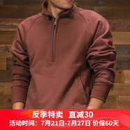 季言純棉衛(wèi)衣男春秋套頭衫男裝衛(wèi)衣重磅厚實(shí)美式復(fù)古半拉鏈衛(wèi)衣外套潮 磚紅色 L