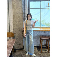 風(fēng)采兔 甜酷淺藍(lán)色高腰九分牛仔褲女2025夏季新款寬松顯瘦直筒闊腿褲子 淺藍(lán)色 S
