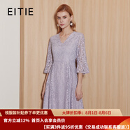 愛(ài)特愛(ài)（EITIE）溫柔氣質(zhì)V領(lǐng)喇叭袖收腰顯瘦蕾絲連衣裙秋季新款裙子C2307224 丁香紫90 S 155