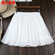 美安嘉白色紗裙短裙a字百褶女雪紡半身裙子蓬蓬裙褲裙大擺高腰半裙夏季 雪紡短裙單：白色 XL 110-120斤