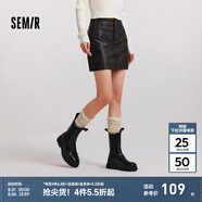 森馬（Semir）陳都靈同款半身裙女高腰柔軟PU仿皮裙子2024冬新款酷感辣妹短裙 黑色調00399 165/70A/L