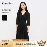 珂萊蒂爾2025春季新款七分袖連衣裙女氣質(zhì)收腰中長裙百褶裙 黑色 2XL