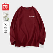 名創(chuàng)優(yōu)品（MINISO）情侶款t恤秋季潮ins韓版字母圓領長袖體恤男女生簡約百搭純棉上衣 酒紅色(m粉星閃耀胸標) M /170(推薦100-120斤)