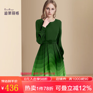 迪菲麗格洋氣燈籠袖氣質(zhì)連衣裙女2024春季新款漸變色收腰中長裙子 圖片色 M