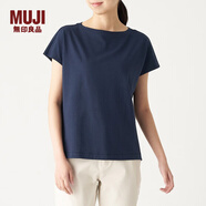 無印良品 MUJI 女式 粗細不均棉線天竺編織 法國袖T恤 女裝 上衣 BBA15A0S 海軍藍 M