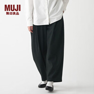無(wú)印良品 MUJI 女式 彈力 起毛 抽褶寬版褲 BEN04C1A 深灰色 L