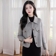 AEMAPE深秋西裝毛呢子小香風(fēng)短外套女秋冬2025新款短款翻領(lǐng)夾克衫上衣 灰色 常規 L