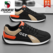 西域駱駝（VANCAMEL）夏季男鞋帕拉鞋冰絲鞋2025新款男士休閑時尚阿甘鞋小白鞋 黑杏 40