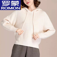 羅蒙（ROMON）純棉小個(gè)子短款毛衣女帶帽春秋2023新款蝙蝠衫衛衣連帽上衣針 米白色 XL 120-130斤