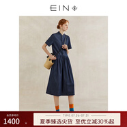 EIN言文藝 涼感天絲牛仔丹寧新中式美學(xué)收腰牛仔連衣裙春夏新款 墨藍(lán) S