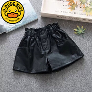 G.DUCKKIDS兒童皮褲女童加絨秋冬短褲寶寶外穿洋氣打底褲2023新款小女孩褲子 紐扣一加絨 120cm適合110-120cm年齡5-6歲