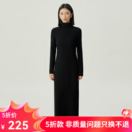 哥弟真的好（GIRDEAR）女裝高領(lǐng)長(zhǎng)袖羊毛針織長(zhǎng)裙開衩連衣裙A500337 黑 L (4碼)