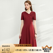 AMII法式赫本風(fēng)氣質(zhì)黑色連衣裙女年新款V領(lǐng)a字裙修身裙子 酒紅 S (155)