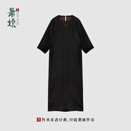 蕭娘【夜瀟】彈力緞香云紗桑蠶絲連衣裙新中式寬松氣質(zhì)女裙5492 咖底黑色 M  90-115斤