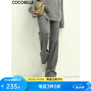 COCOBELLA雙面色織豎條紋保暖羊毛休閑褲職業(yè)通勤寬松直筒褲PT568 灰條 S