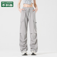 木林森工裝褲女休閑褲春秋2024新款潮牌寬松顯瘦闊腿褲薄款運動褲 淺灰【A款】 S