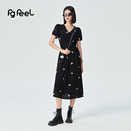 普普風(fēng)2025年夏季新品女裝重工花卉刺繡鏤空連衣裙QB3L22540S 黑色 M