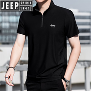 JEEP SPIRIT吉普冰絲短袖t恤男夏季2025新款半拉鏈寬松大碼上衣服立領(lǐng)半袖衫 黑色 M