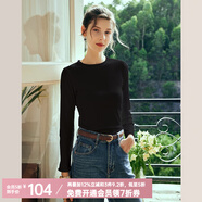 Olrain歐芮兒純色坑條長袖T恤女秋冬新款修身顯瘦上衣內(nèi)搭打底衫 黑色 S