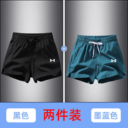 UA VIP運(yùn)動(dòng)短褲夏季男女情侶薄款冰絲三分褲晨跑步速干訓(xùn)練健身透氣短褲 黑色+墨藍(lán) S 【建議85-95斤】