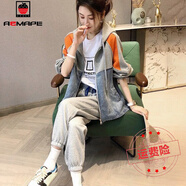 AEMAPE外套女2025新款秋冬季顯瘦長袖歐洲站牛仔拼接加厚連帽上衣 橘色8201  M _建議85-110斤