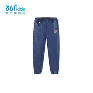 361°女童純棉牛仔褲束腳新品2025夏休閑褲兒童針織長(cháng)褲K62523705 牛仔深藍-1 140