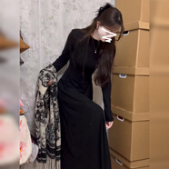 靈佰詩(shī)奴樂(lè )赫本風(fēng)法式黑色針織連衣裙子女秋冬季2025新款配大衣內搭打底定制 黑色秋冬/秋季/入秋/連衣裙秋冬 S 40/45KG/