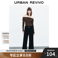 UR【合】秋季新款女裝法式氣質(zhì)一字領(lǐng)修身長(cháng)袖T恤UWM440015 咖棕 M