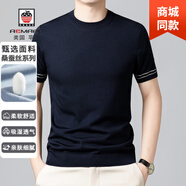AEMAPE美國蘋(píng)果高端桑蠶絲短袖萊賽爾t恤夏季新款圓領(lǐng)上衣休閑針織體恤 上青 XL 建議140-160斤