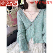 SNYDER WEAR女士毛衣開(kāi)衫秋季薄款高端氣質(zhì)女裝韓系休閑針織開(kāi)衫長(zhǎng)袖外套上衣 綠色 薄款 S 建議80-95斤