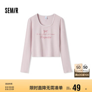 森馬長(zhǎng)袖T恤女短款蝴蝶結(jié)字母春秋溫柔蕾絲緊身上衣107624101001