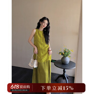 三吉黑花【簪花】南法度假風(fēng)連衣裙子夏季新款今年流行漂亮套裝裙 翡翠綠 XS
