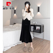 皮爾卡丹（pierre cardin）金絲絨半身裙女中長款魚尾裙2025春秋新款黑色高腰A字包臀傘裙 中長款 XL 115-130斤
