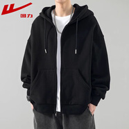 回力開衫衛(wèi)衣男春秋季新款簡(jiǎn)約外套男純色連帽上衣服 黑色 XL （建議體重150-170斤）