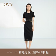 OVV2023春夏新款女裝挺括彈力鏤空幾何圖案直筒針織半身裙 黑色（凈色）04 L
