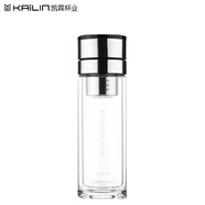 凱霖一鍵開合茶水分離玻璃水杯0951雙層玻璃杯商務(wù)泡茶杯380ml