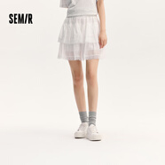 森馬（Semir）【連衣裙合輯】夏天女法式慵懶風裙子復古學院風針織裙雪紡碎花裙 Q款甜美蕾絲蛋糕裙-本白10102 S