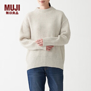 無印良品（MUJI）女式 含牦牛絨羊毛棱紋編織 高圓領(lǐng)寬版毛衣 長袖針織衫 淺銀灰色 M -L （165/88A）