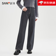 三福（SANFU）牛仔褲2025年新款女春季復(fù)古寬松窄版直筒闊腿長(zhǎng)褲女裝 普洗藍(lán)(厚) 25