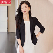 伊婭莎小西裝外套女夏季薄款休閑七分袖小個(gè)子短款西服氣質(zhì)時(shí)尚職業(yè)上衣 8910黑色西裝單件 3XL 建議130-140斤