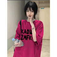 雅爾索火龍果短袖夏季美式復古ins設計感小眾百搭體恤上衣半袖 玫紅色 XL 120-140斤