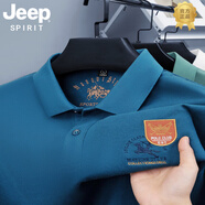 JEEP SPIRIT吉普男士新款刺繡POLO衫半袖上衣夏季純棉商務(wù)休閑翻領(lǐng)短袖T恤 湖藍(lán)【馬盾款】 M -建議90-110斤