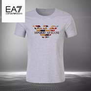 EMPORIO ARMANI EA7阿瑪尼夏季圓領(lǐng)短袖T恤男寬松體恤時(shí)尚印花半袖打底衫上衣 灰色 4XL 172-185斤