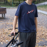 NIKE藏藍色短袖Nike耐克正品棉運動T恤男寬松休閑上衣跑步五分袖潮 藏藍色_FZ8076-410  S 推薦100-120斤