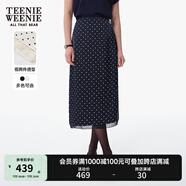Teenie Weenie小熊半身裙女2025春夏新款復古摩登波點雪紡長款半身裙女 藏青色 M