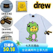 Drew EssDrew笑臉短袖卡通恐龍潮牌賈斯汀比伯寬松情侶休閑百搭純棉短袖T 叁標(biāo)齊全-淺藍(lán)260克100%純棉 M （85-115斤）156-163cm