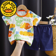 G.DUCKKIDS兒童夏裝男孩t恤韓版女寶寶純棉短袖短褲T男寶夏季套裝嬰兒童裝 可愛2件套丨歡樂森林 90 適合80-90cm年齡2-3歲