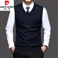 皮爾卡丹（PIERRE CARDIN）高端秋冬男士毛衣背心中年V領(lǐng)大碼套頭針織馬甲休閑毛坎肩無(wú)袖毛 藏青 L 175